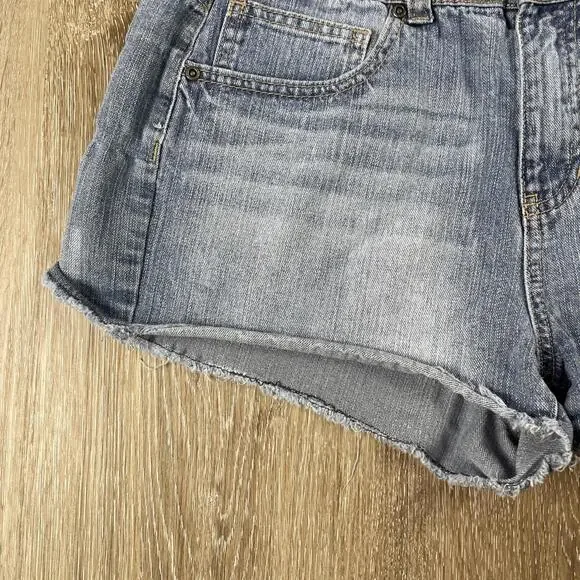 Mudd High Rise Raw Hem Daisy Duke Jean Shorts Women’s 13 Distressed Vintage Cut - Picture 4 of 16